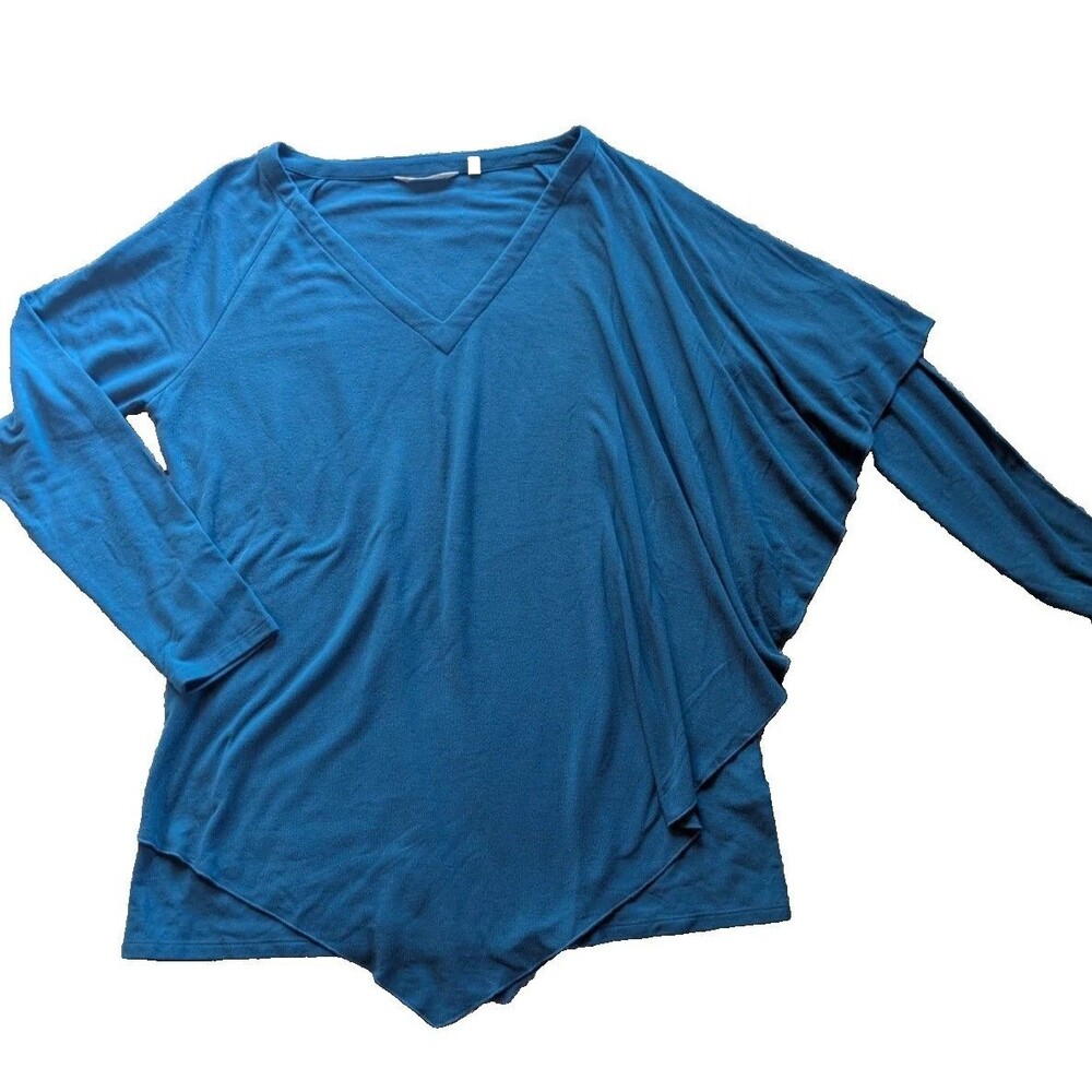 Soft Surroundings teal knit tunic asymmetrical shoulder cape XL lagenlook lounge